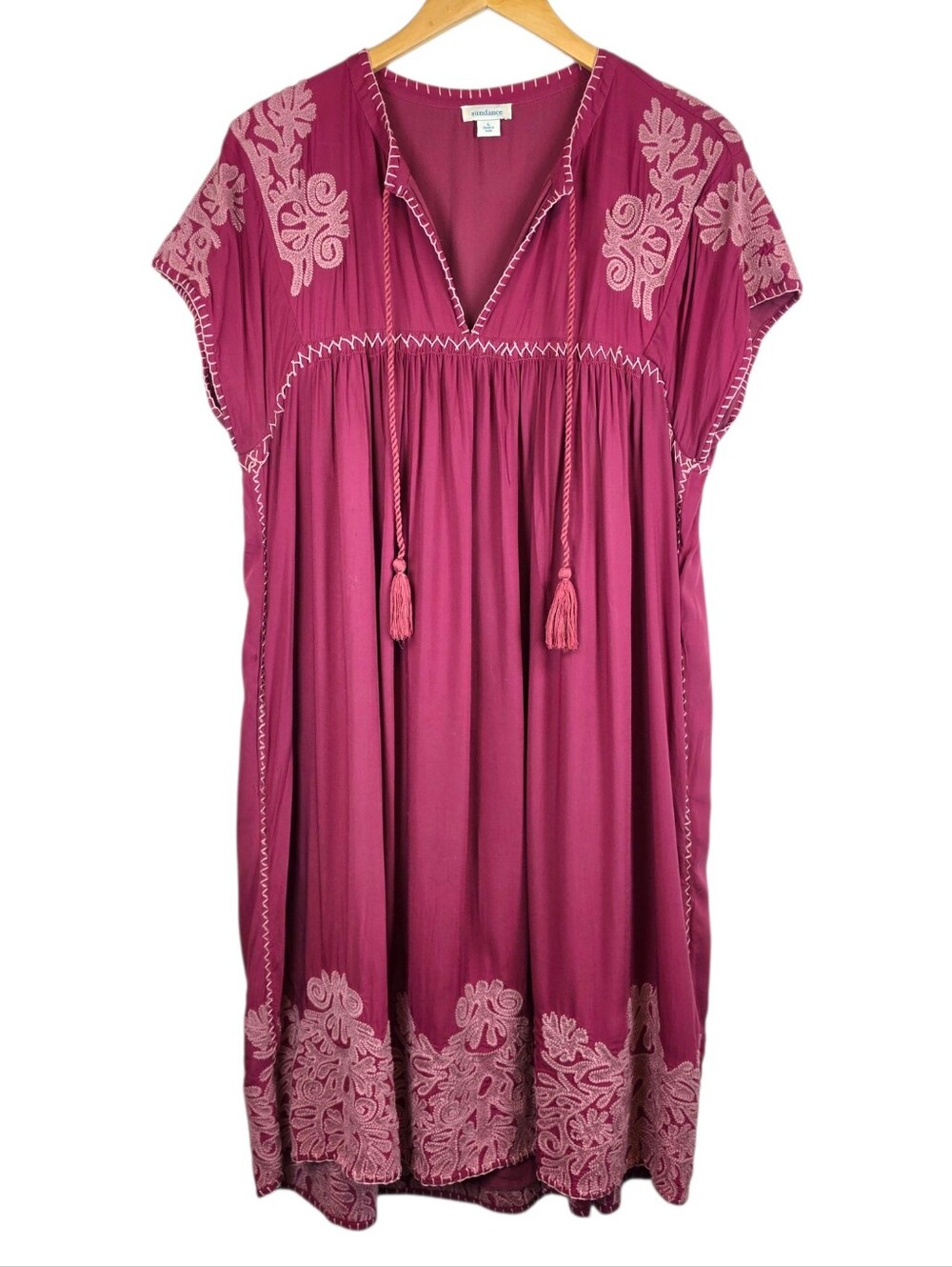 Sundance Bright Pathway Sleeveless Embroidered Dress Sz L Boho Resortwear Beach
